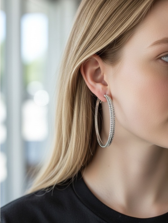 Jewelry - 5/27 Silver Pave Hoop Earrings - Elegant Women's Jewelry
